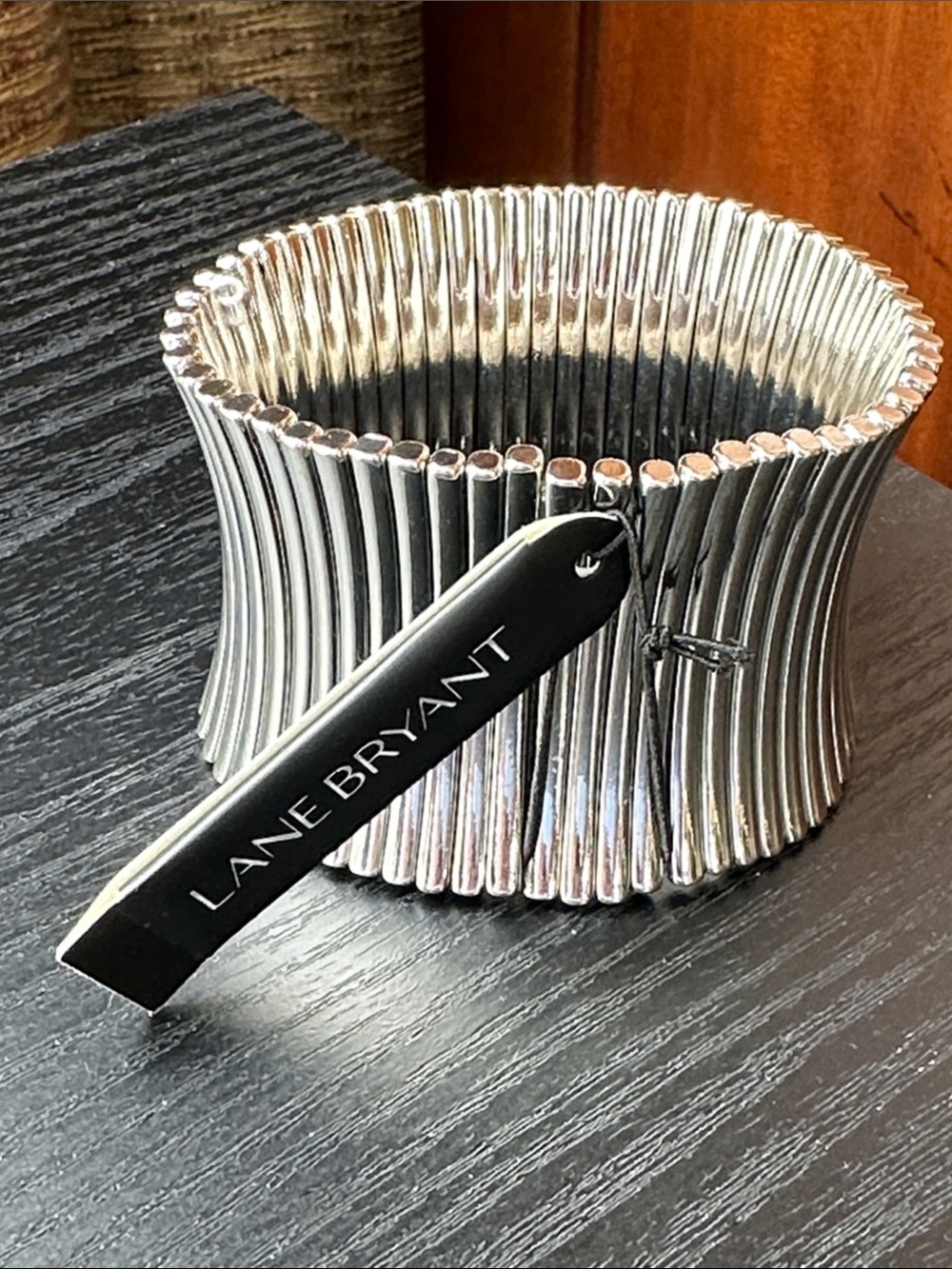 Lane Bryant Silver Tone  Ribbed Stretch Cuff Bracelet - Picture 3 of 8